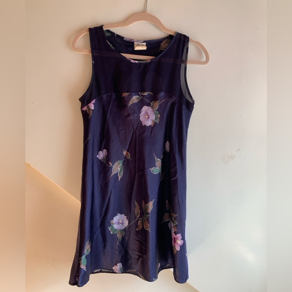 Vintage Deep Purple Floral Sleeveless Dress